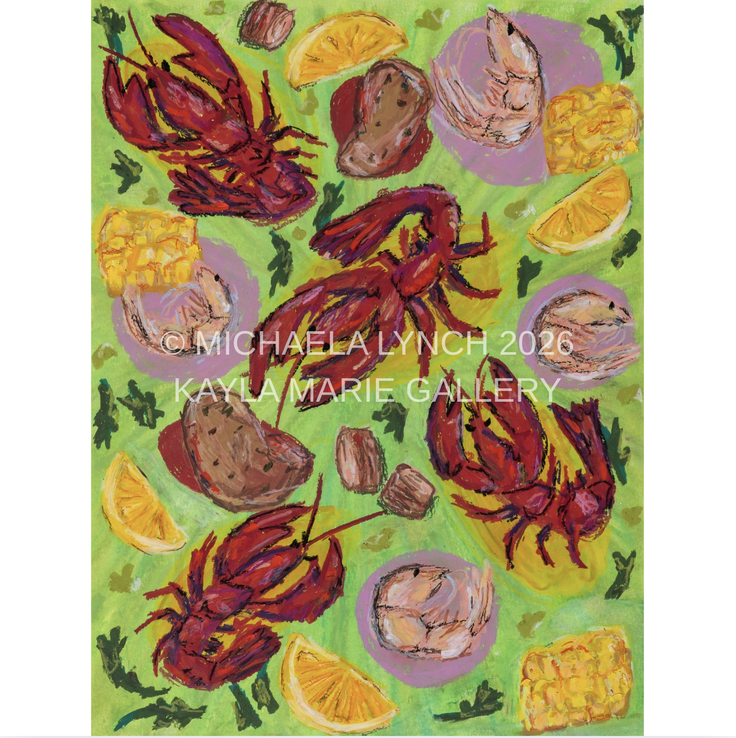 'Seafood Boil' - print of oil pastel painting