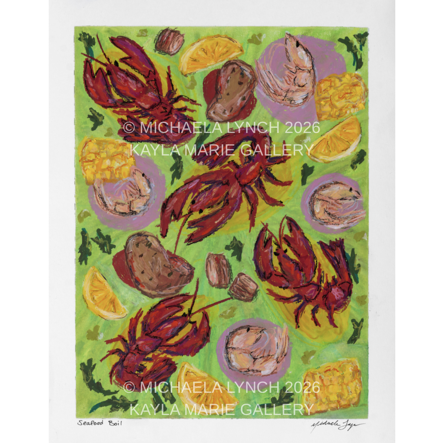 'Seafood Boil' - original of oil pastel Painting