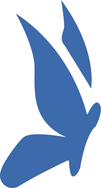 Silhouette of a blue bird in flight against a black background.