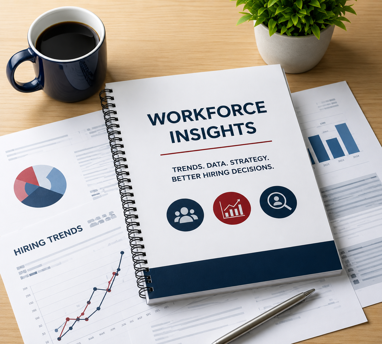 Workforce insights report with hiring trend analytics, recruitment data, and employment resources for employers and job seekers.