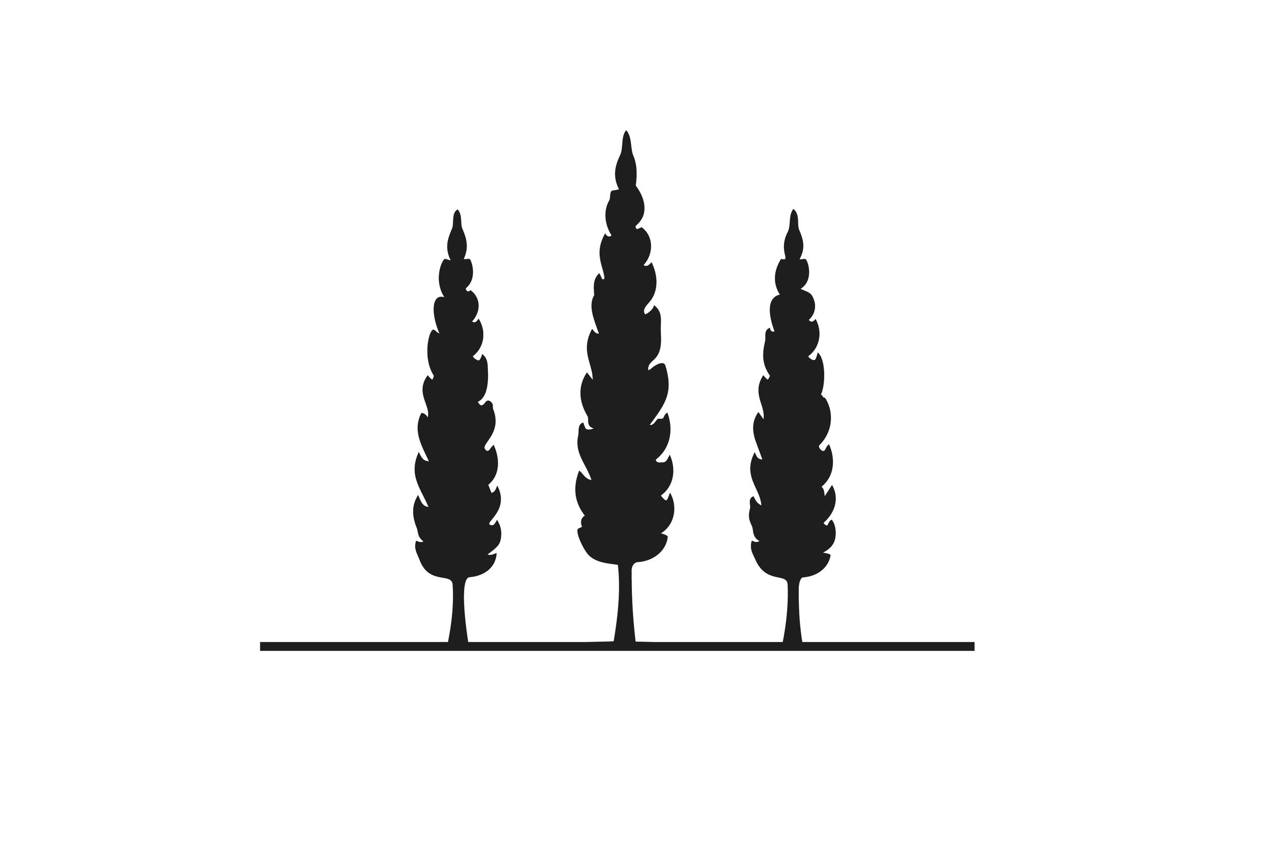 The logo of Graywood Leadership Consulting; a silhouette image of three cypress trees on a white background.