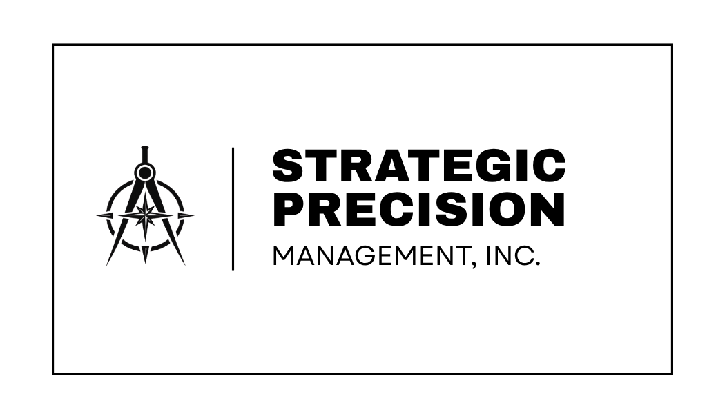 Logo for Strategic Precision Management, Inc. with a compass icon