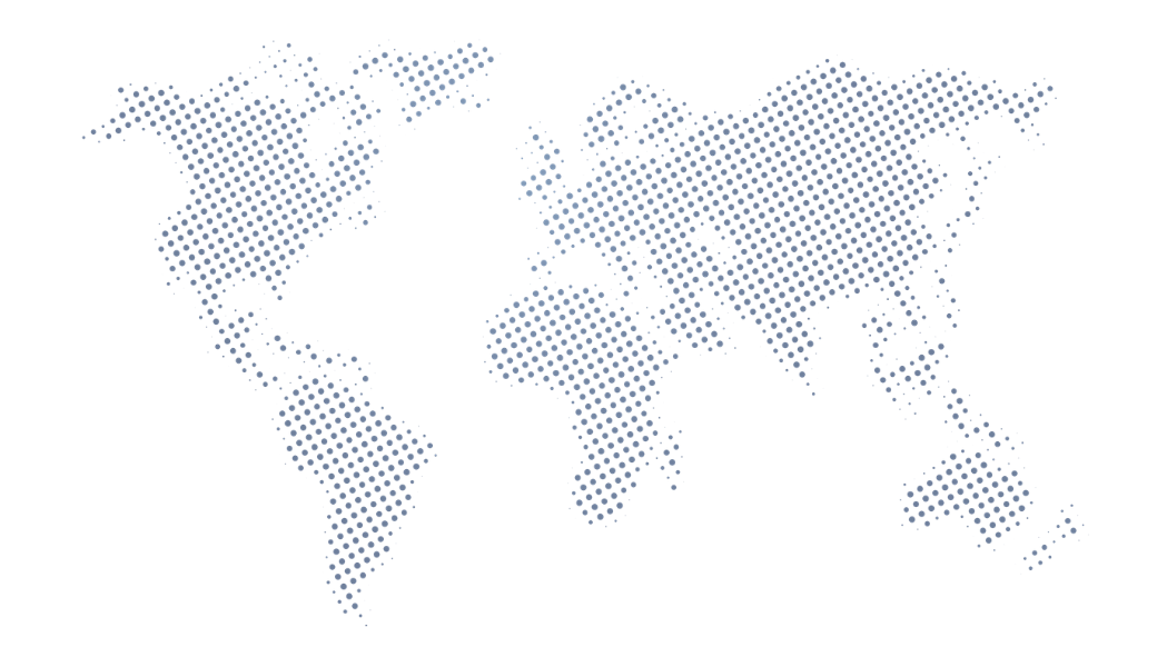 A world map made of small blue dots on a black background, showing continents and countries.