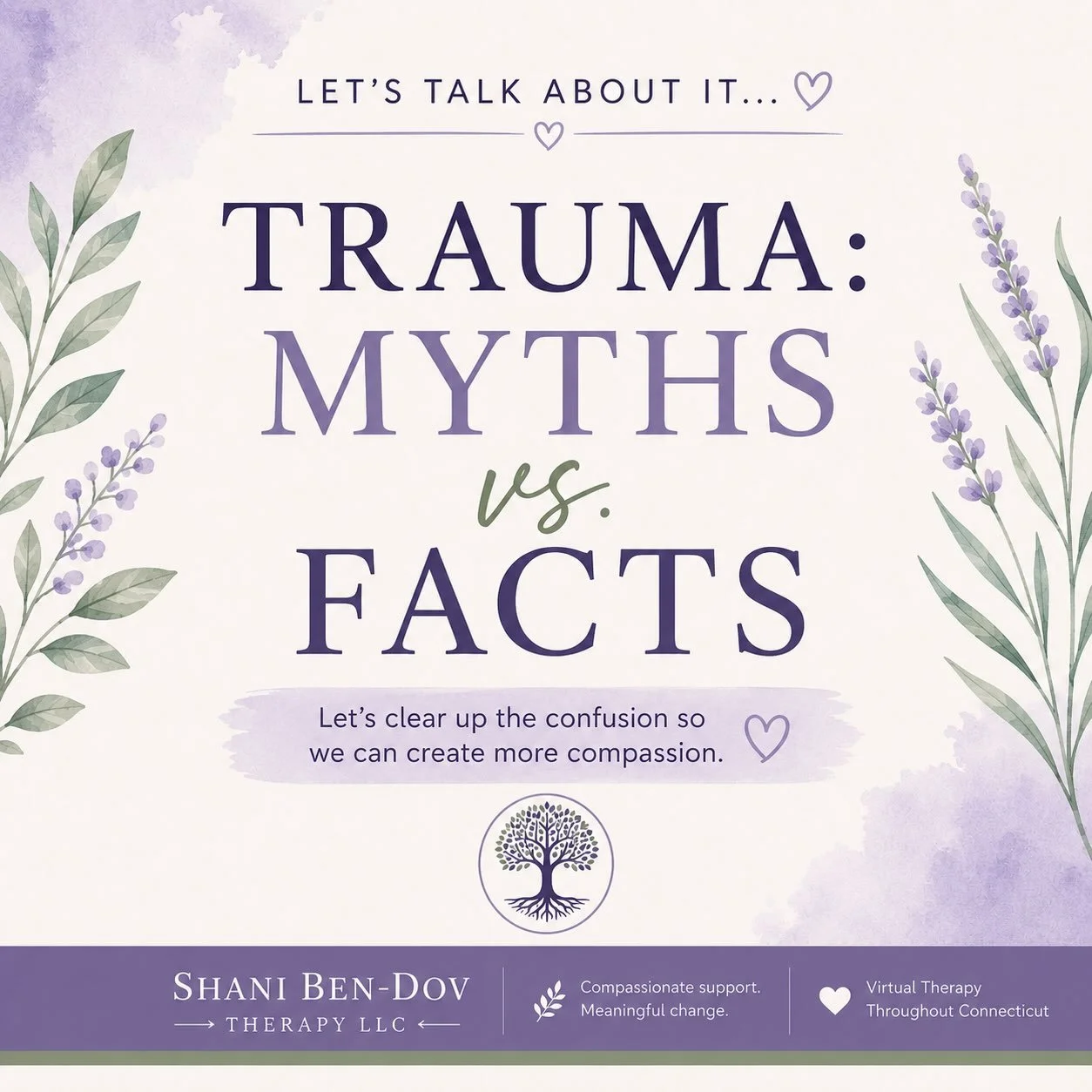 💜 Let&rsquo;s Talk About It&hellip; Trauma: Myths vs. Facts

Trauma is one of the most misunderstood topics in mental health.

Many people grow up hearing messages like:
&ldquo;Just move on.&rdquo;
&ldquo;Other people have it worse.&rdquo;
&ldquo;If