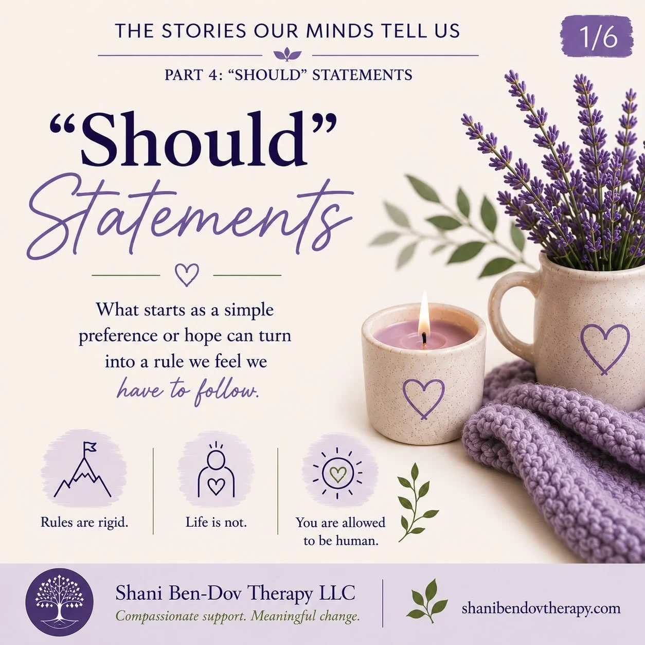 Here&rsquo;s what I&rsquo;d use:

We all have &ldquo;shoulds.&rdquo;

I should be further along by now.
I should be able to handle this.
I shouldn&rsquo;t still be upset.
I should have my life figured out.
I shouldn&rsquo;t need help.

The tricky par