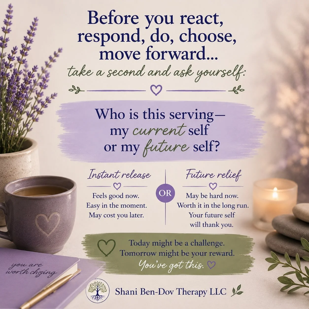 Sometimes the choice that gives you relief right now is not the same choice that will give you relief later.

And that&rsquo;s hard, because the present version of you is usually the loudest one in the room. 😂

The one that wants the discomfort to s