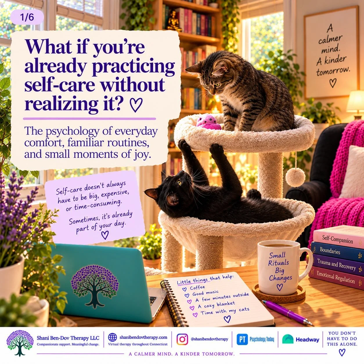 What if some of the things that help us feel better are already part of our everyday lives? 💜

When we think about self-care, we often picture spa days, vacations, elaborate routines, or something else we need to squeeze into an already busy schedul