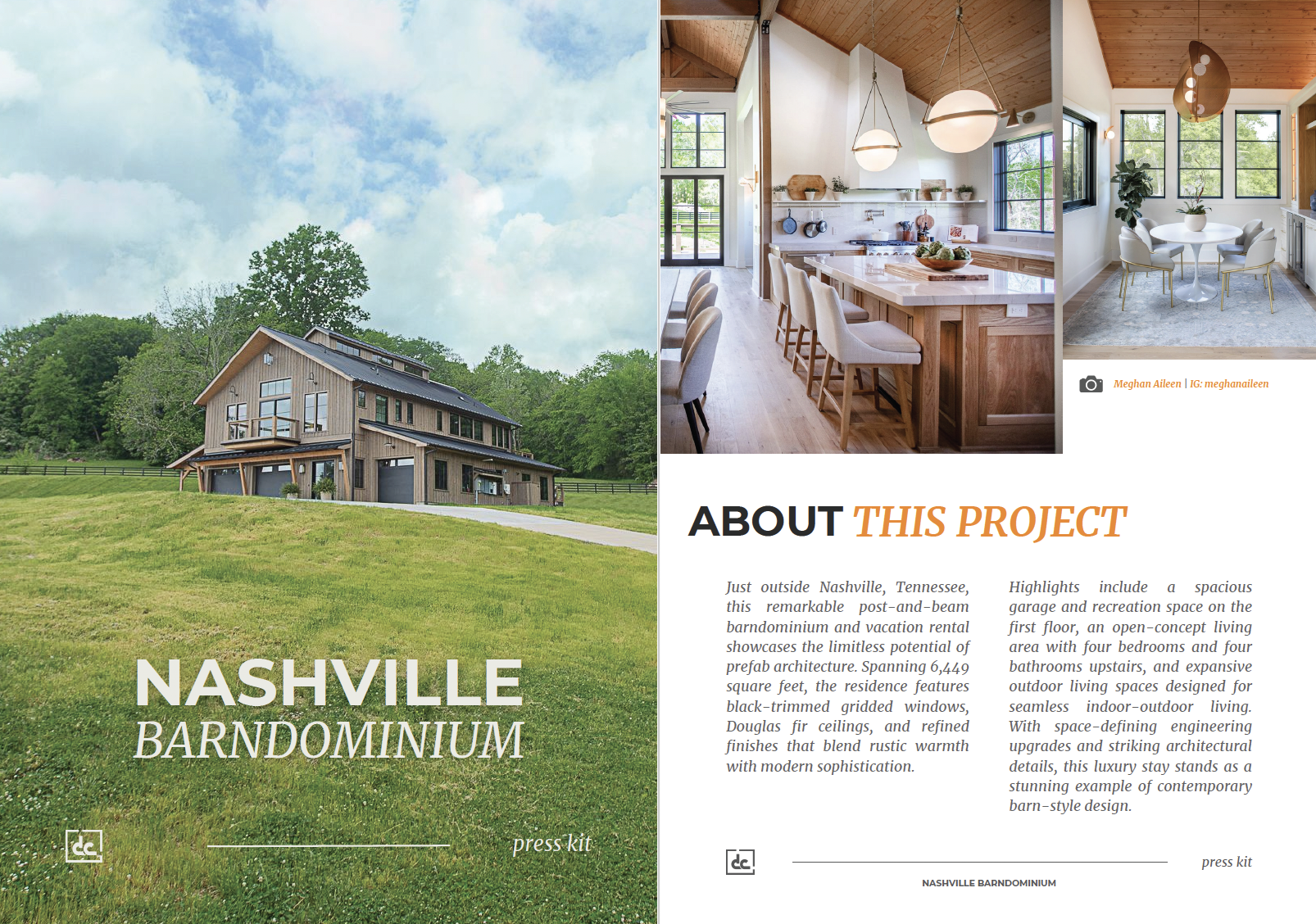 A screenshot of a media kit for a luxurious Nashville barndominium.