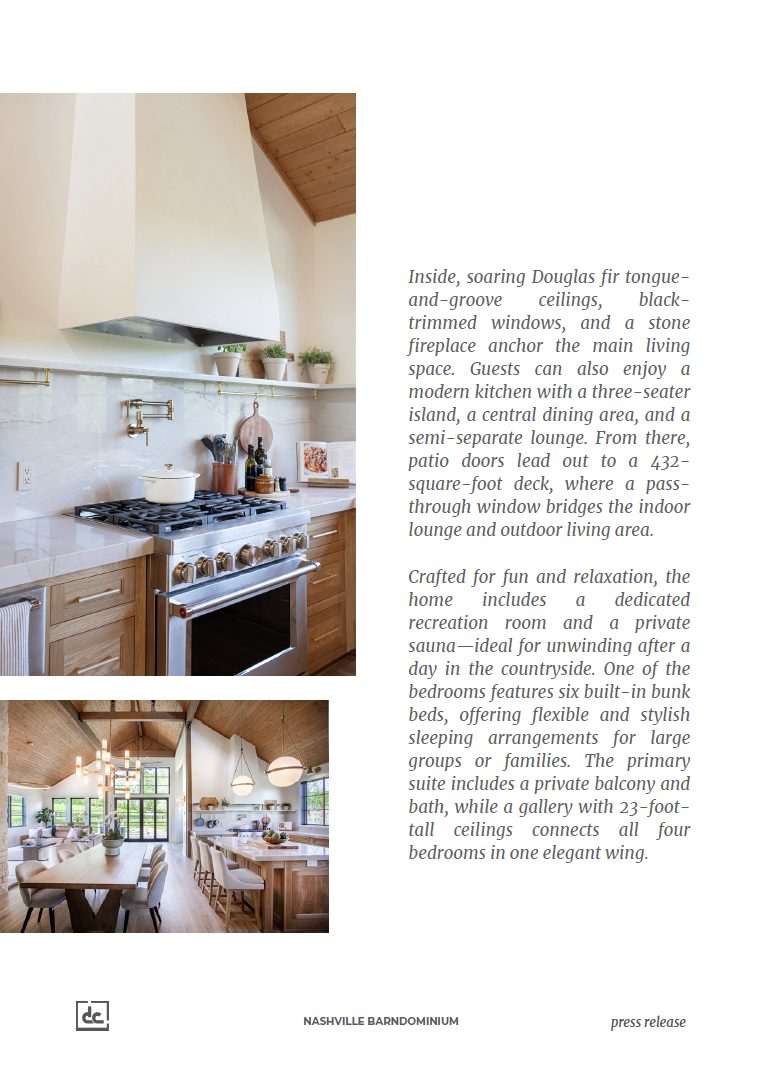 A press release with images of a beautifully designed barndominium in Nashville, Tennessee.