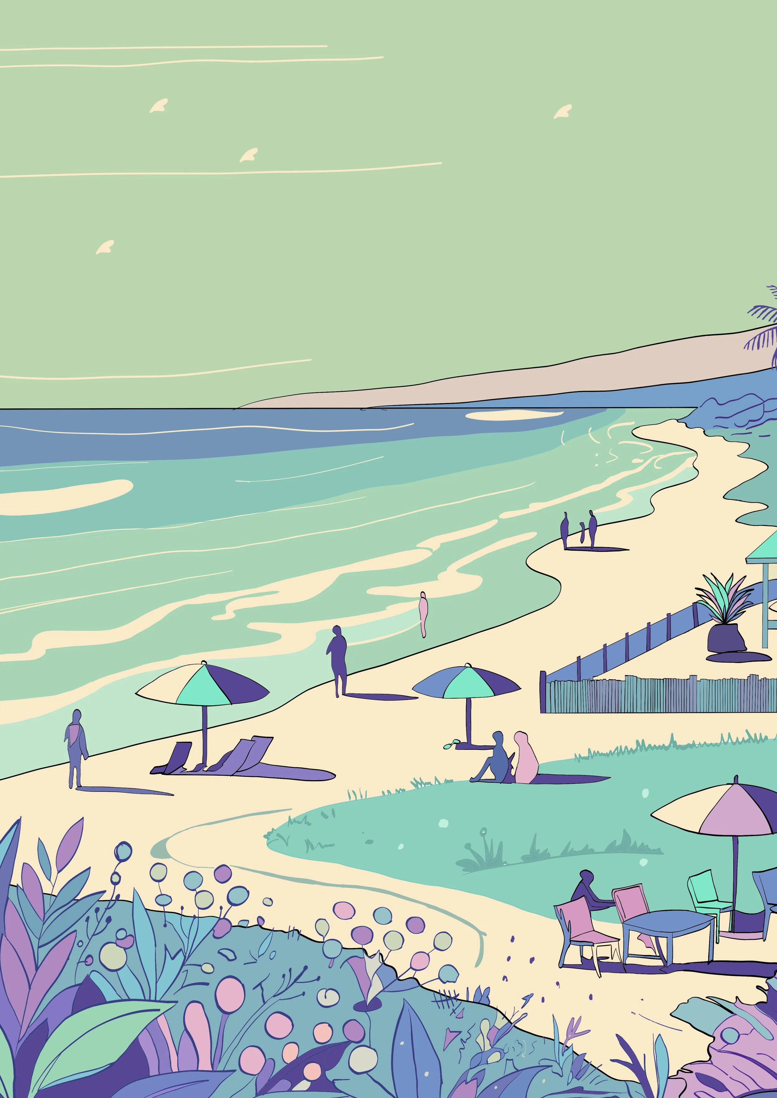 Pastel Beach Coastline