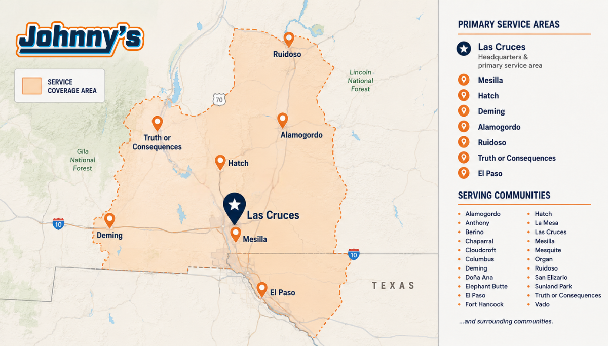 Service coverage area map of Johnny’s Septic.