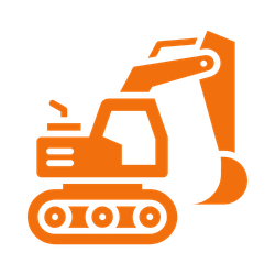 Orange excavator with a shovel attachment.