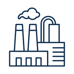 Illustration of an industrial factory with smokestacks emitting clouds of smoke