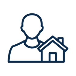Silhouette of a person with a house next to it.