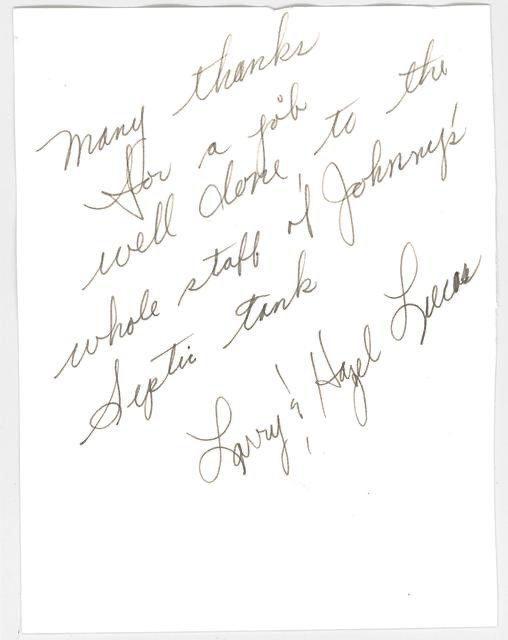 A handwritten thank-you note expressing gratitude to the staff at the tube tank, signed by loyal angel Lauren.