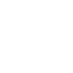 Outline of a house with music notes inside, surrounded by speakers, cacti, a gear, a crescent moon, and people sitting in front, representing a musical or outdoor event.
