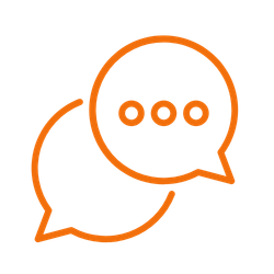 Two overlapping speech bubbles, one larger with three dots inside, outlined in orange.