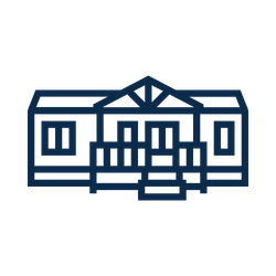 Line drawing of a house with a porch and gabled roof