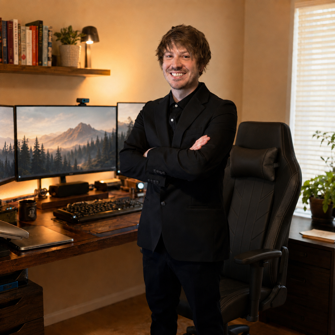 Choice Label Parking and Transportation Division Manager, Tyler Dunkhase, in his office.