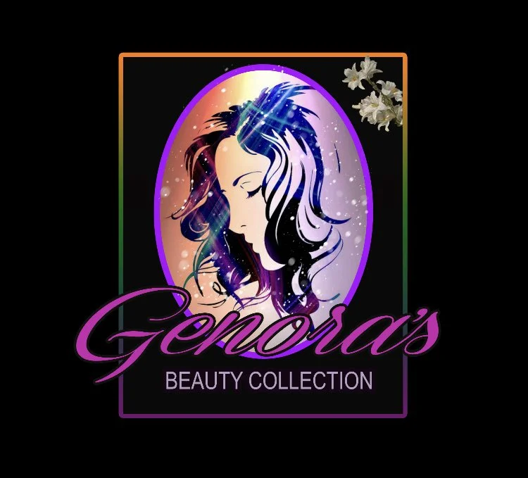 Custom beauty product label for Genora’s Beauty Collection with illustrated branding.