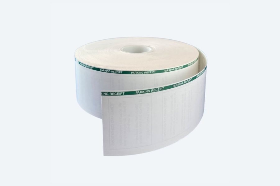 Green-striped Digital Luke II pay station paper roll.