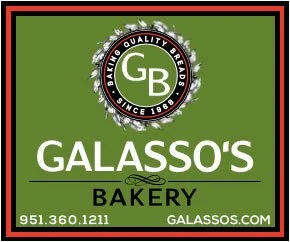 Custom printed Galasso’s Bakery label with green branding and business information.