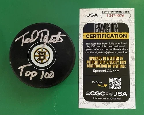 Ted Donato Signed Boston Bruins Puck with Inscription  Top 100 With JSA Cert!