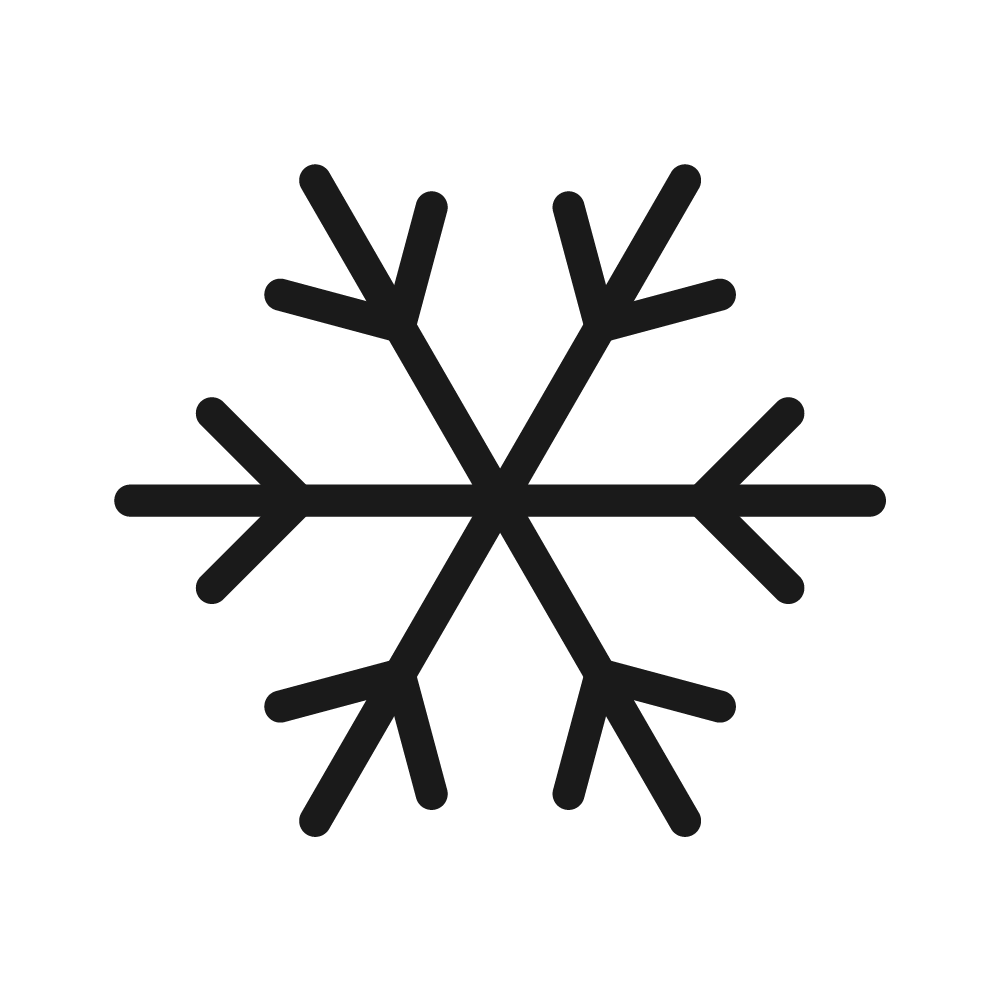 Outline of a snowflake symbol on a black background.
