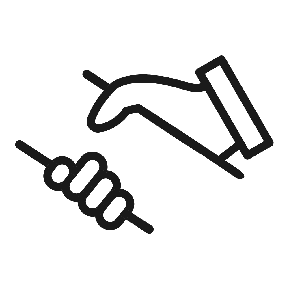 Outline of two hands shaking, symbolizing agreement or cooperation.