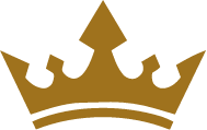 A gold crown with a simple design and five points, set against a black background.