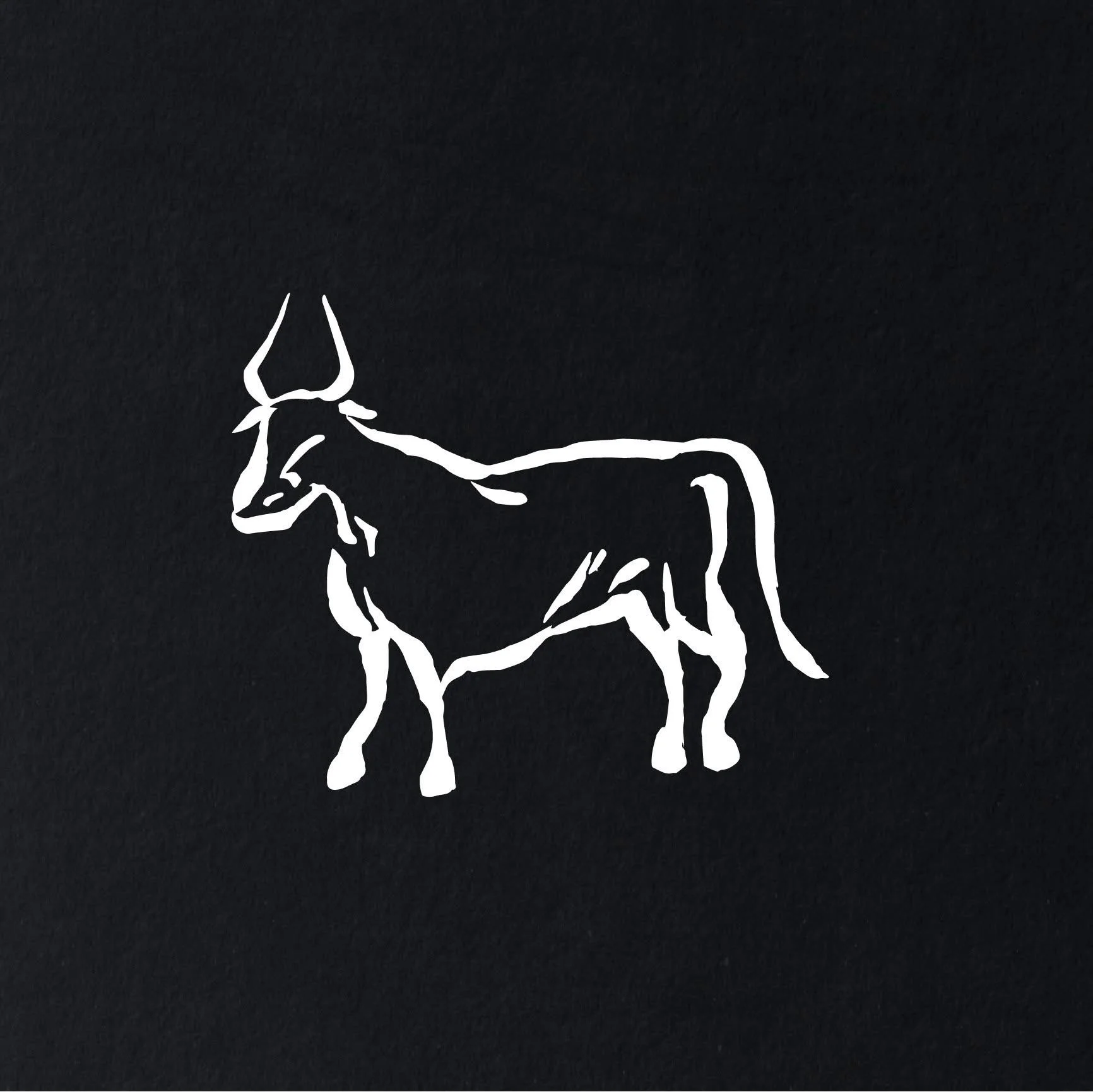 A simple white line drawing of a donkey on a black background.