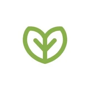 A green and white logo resembling a leaf or plant with a symmetrical design.