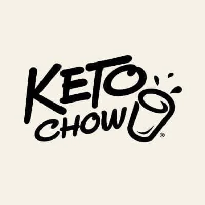 Keto Chow logo with stylized text and a cup illustration.