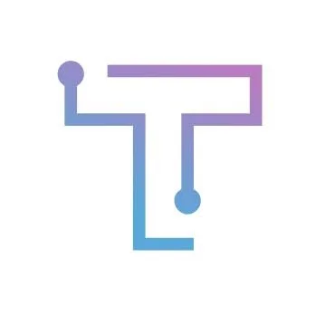 Minimalist abstract design with interconnected lines and circles in purple and blue.