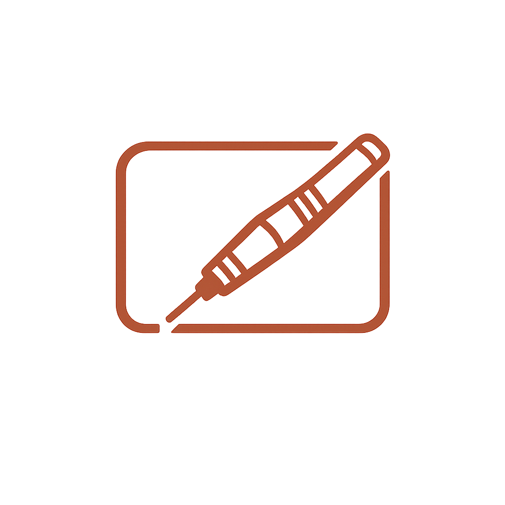 Icon of a sharp pink medical scalpel inside a rectangular outline.