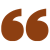 An orange quotation mark icon on a dark background.