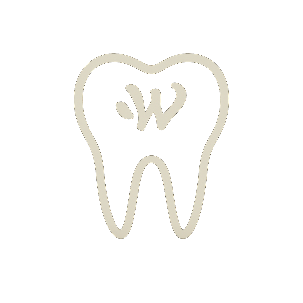 A simple line drawing of a tooth with a 'W' inside it, representing dental care or dentistry.