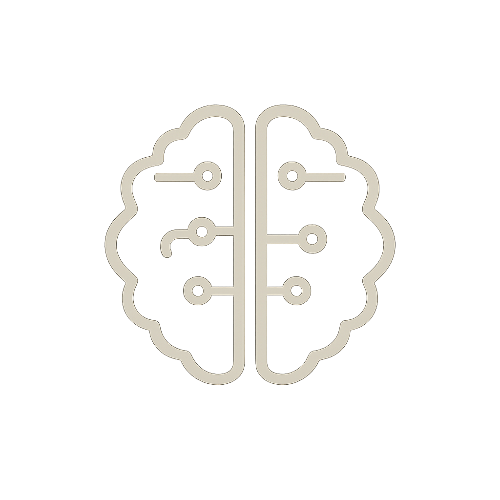 Icon of a brain with a circuit pattern, representing artificial intelligence or machine learning.