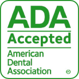 Green and white ADA Accepted badge from the American Dental Association