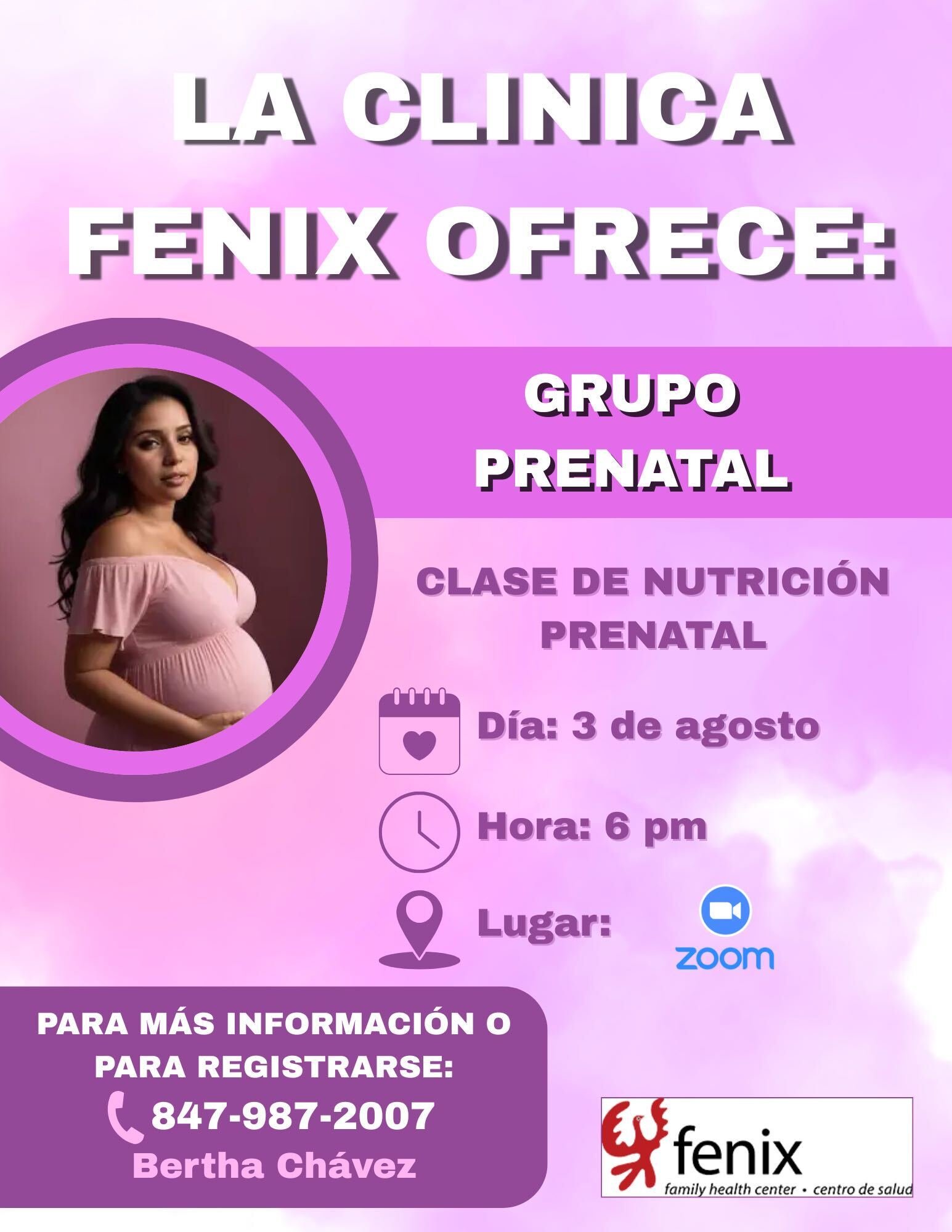 Les invitamos a unirse a nuestra sesi&oacute;n grupal prenatal semanal esta tarde a las 6:00 p. m. 

No duden en contactarnos si tienen alguna pregunta: 847-987-2007