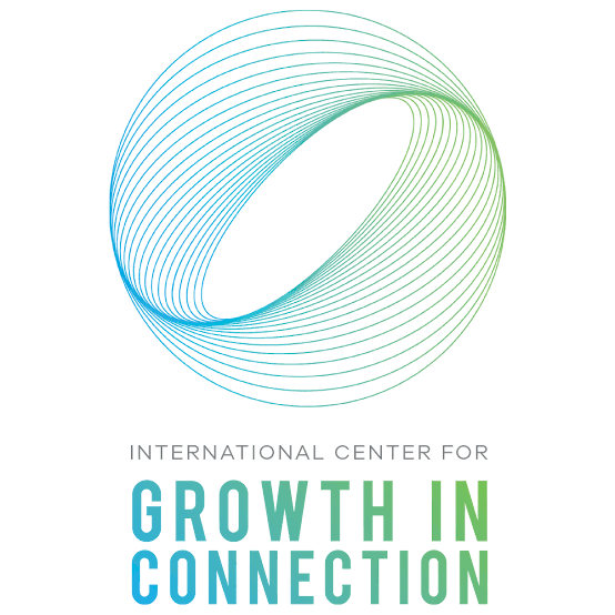 Logo for the International Center for Growth in Connection featuring a 3D geometric loop design in blue and green.
