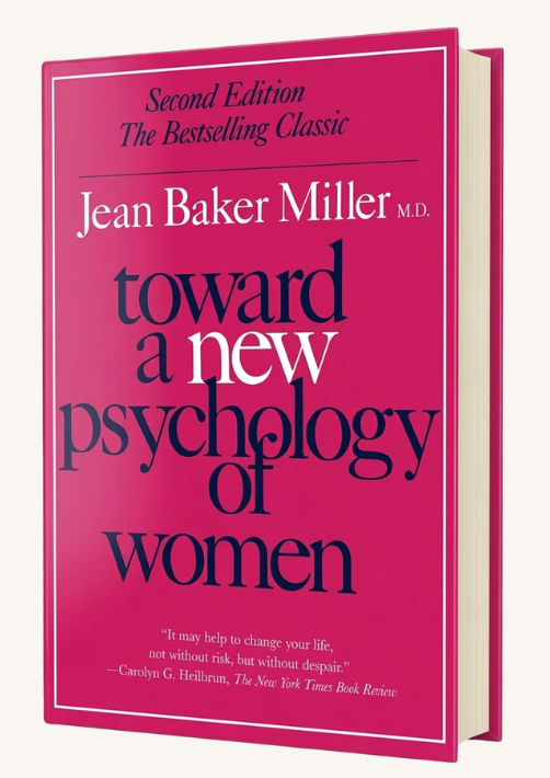 Cover of the book 'Toward a New Psychology of Women' by Jean Baker Miller, Second Edition, with a pink background and white text.