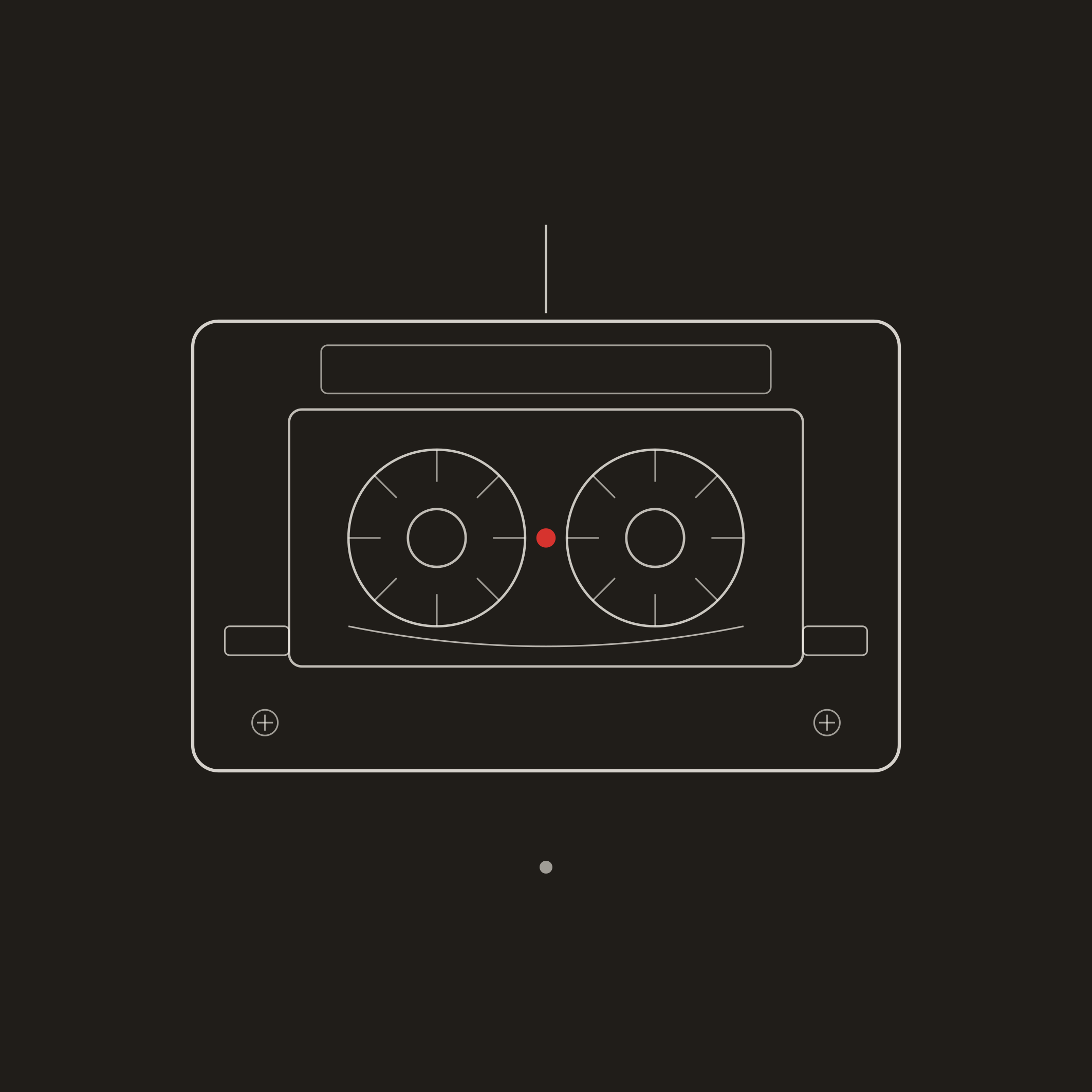 A stylized icon of an old school cassette tape.