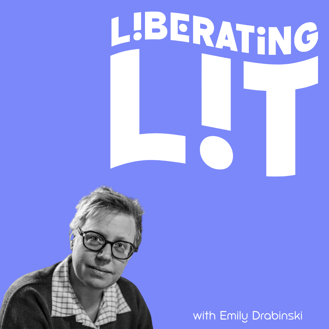 Image of Emily Drabinski with the logo for Liberating Lit