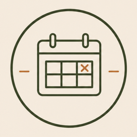 Simple illustration of a calendar with a marked date inside a circle.