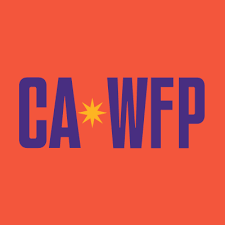 Logo with bold navy text 'CA' and 'WFP' separated by a yellow starburst on orange background.