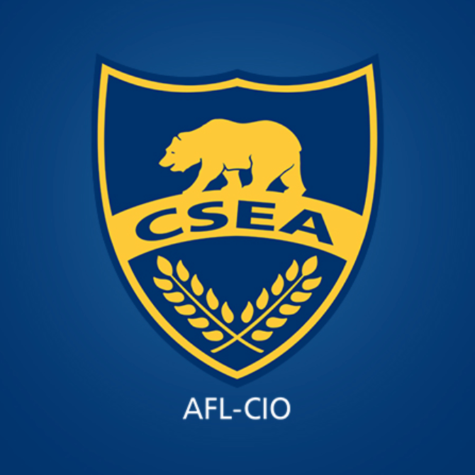 A shield logo with a bear and the text 'CSEA' in the center, and the words 'AFL-CIO' below on a blue background.
