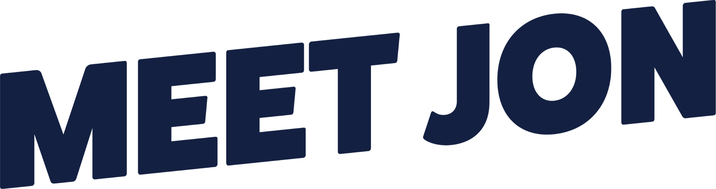 Bold navy blue text spelling 'MEET JON' on a black background.