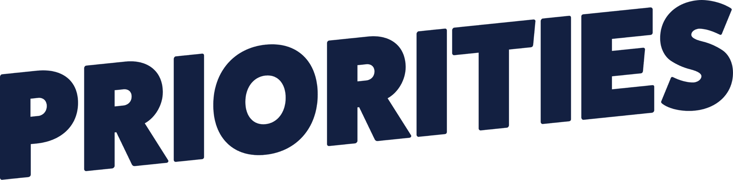 Dark blue text spelling 'PRIORITIES' on a black background.