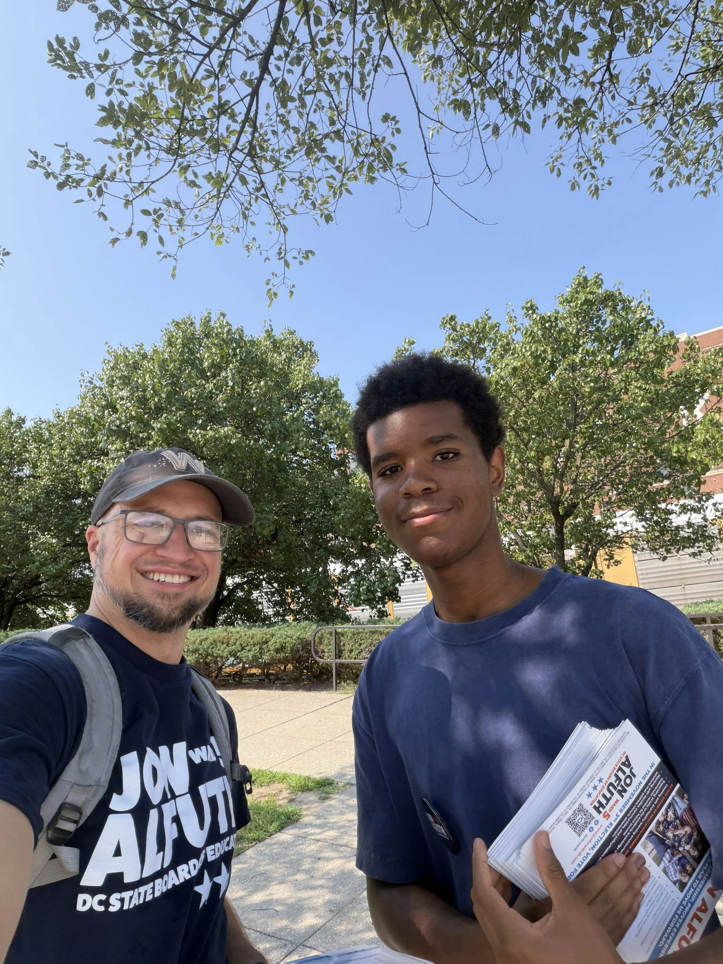 Jon and one of our student volunteers getting ready to head out on a canvass in the Brookland area